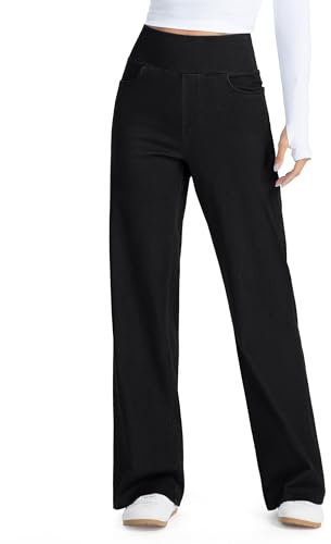 THE GYM PEOPLE Women's Wide Leg Jeans Baggy High Waisted Pull on Stretchy Straight Denim Trousers with Pockets Black