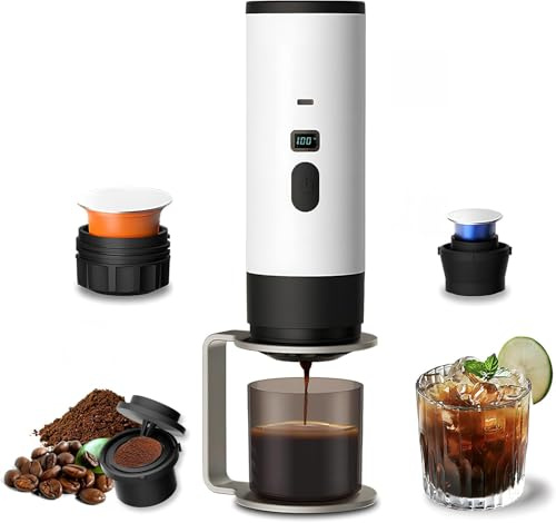 Gubbett Machine à Café Portable de Voyage,Chauffage Rapide 3 En 1 Cafetiere Portable Rechargeable,compatible avec Capsules K-Cup et café moulu,Pour Le Camping, Bureau, Maison, Voiture
