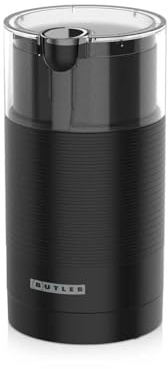 Butler Kaffeemühle - 150W Elektrische Kaffeemühle mit Edelstahlmahlwerk - 70g Mahlbehälter - Schwarz - für Espresso und Lungo