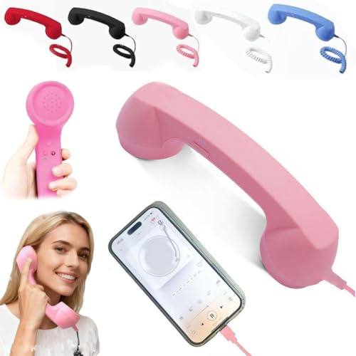 Retro Phone Handset,USB C Retro Phone Handset for iPhone & Android,CellPhone Receiver with Microphone & Speaker,Bluetooth/Type-C Telephone 90s Style Landline Handle Receiver Cell Mobile Phones