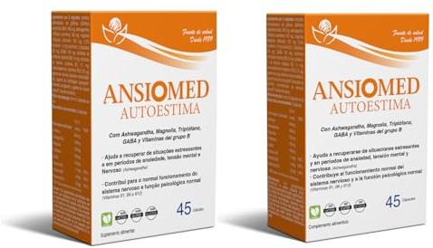 Ansiomed Autoestima 45 Cápsulas - Pack de 2 Unidades - Ayuda a Recuperarse del Estrés y la Ansiedad Prolongados - con Ashwagandha, Griffonia, Magnolia, Triptófano, GABA y Vitaminas
