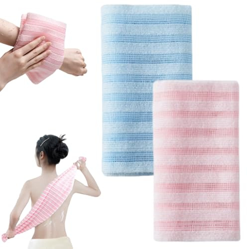 2 Pièces Serviette De Douche Exfoliante - Gommage du Japonais Set, Gommage Naturel en Fibre de Bambou et Charbon, Serviette Exfoliant pour le Dos, Débarbouillettes pour Homme Femme