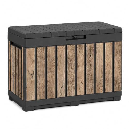 Koll Living Gartenbox Kentwood 190 Liter Stauraum in Holzoptik Pinie | Aufbewahrungsbox mit Sitzfunktion für Sitzauflagen, Gartengeräte oder Kinderspielzeug | wasserdicht & gut belüftet