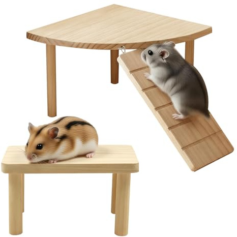 2 Stück Hamster Plattform mit Kletterleiter, 19 x 13,5 cm Hamsters Zubehör für Käfige Spielzeug Plattform Kleintier Käfigzubehör mit Leiter für Mäuse Chinchillas Rennmäuse