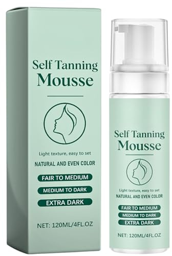 Self Tanner Mousse, Natural & Organic Sunless Tanner for Body & Face, Self Tanner Mousse for Dark Fake Tan, Tanning Foam for Streak Free Finish & Natural Glow, Non-Greasy & Quick-Dry Formula