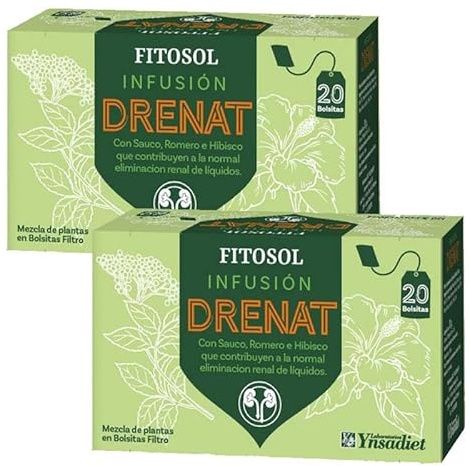 Pack 2 x Infusión Drenat Fitosol Ynsadiet 20 bolsitas (40 bolsitas) – Tisana de hierbas en filtros, sabor herbal suave, ideal para el día a día, preparación rápida