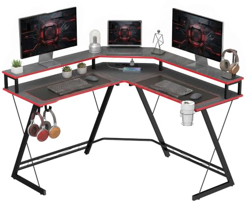 HOMCOM Scrivania Gaming Angolare Stazione Ricarica 128x128cm, Nero Carbonio