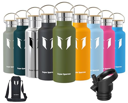 Super Sparrow Doppia Parete in Acciaio Inox Coibentato Bottiglia di Acqua - 500ml - Isolante Della Borraccia - Perfetto Borraccia Termica - Privo di BPA, BPS, Ftalati