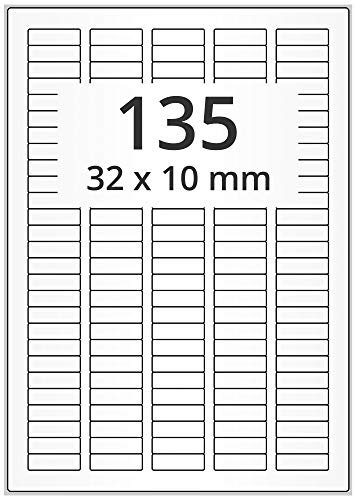 Wetterfeste Folienetiketten auf A4 Bogen, weiß - 32 x 10 mm - 13.500 Polyester Etiketten auf 100 Blatt, selbstklebende PET Aufkleber, matt