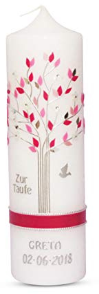 Taufkerze Kommunionkerze Lebensbaum Mädchen mit Name und Datum 25x7cm Taufe Kerze