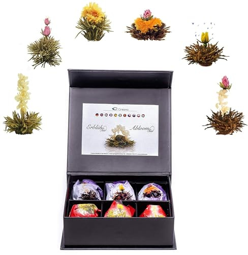 Creano Coffret Cadeau avec Fleurs de Thé dans Une Boîte Magnétique - Thé Blanc, Noir - 6 Fleurs de Thé avec 6 Sortes différentes