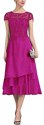 Leader of the Beauty Vestido Formal de Gasa para Mujer, de Encaje, con línea A, para la Madre de la Novia Rosa Fucsia 40