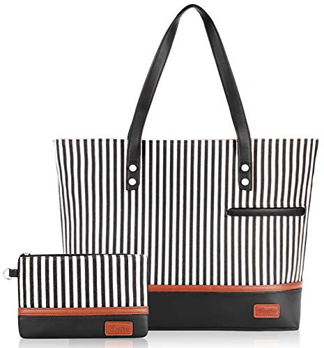 Grand sac fourre-tout en toile pour femme, sac de travail imperméable pour ordinateur portable de 15,6 (noir)