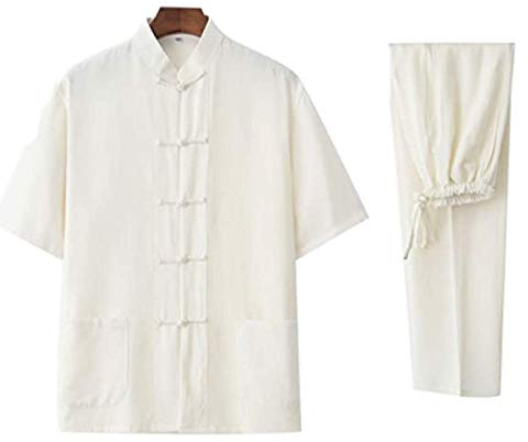 Tai Chi uniform linne - kampsport traditionella kinesiska set herr dam kläder Shaolin Kung Fu wing Chun Taekwondo bomull träningskläder, vit-M