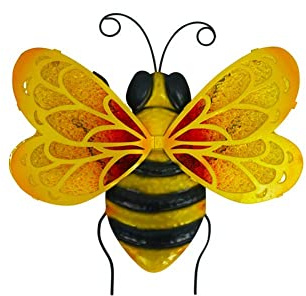 Liffy Bee Garden Ornaments Outdoor, Indoor Room Home Metal Artworks for Wall, Fence Glass Art Sculpture Hanging Decorations Outside for Patio, Yard, Bedroom, Living Room