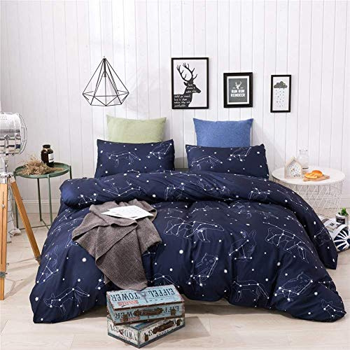 Set di biancheria da letto Star Constellation Set di biancheria da letto Galaxy Universe e biancheria e adulti, a pois geometrici copriletto con animali, blu navy 2 pezzi per camera singola