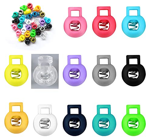 Lahviuu Toggles for Drawstrings, 50 Pcs Plastic Single Hole Spring Cord Locks for Drawstring Bags Laces and Paracord, Cord Toggle Fastener Stopper Sliders Shoe Lace Lock (Multicolor)