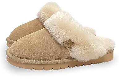 Rohn Moden Lammfell Hausschuhe Talea für Damen, echt Schaffell Pantoffel, atmungsaktive Pantoletten, Slipper mit fester EVA-Sohle in Premiumqualität, Schlappen in braun (numeric_40)