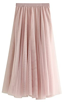 SotRong Falda tutú de tul para mujer, cintura alta, falda escalonada de malla para ballet, boda, fiestas, graduaciones, falda a la pantorrilla acampanada y plisada, A-rosa, Talla única
