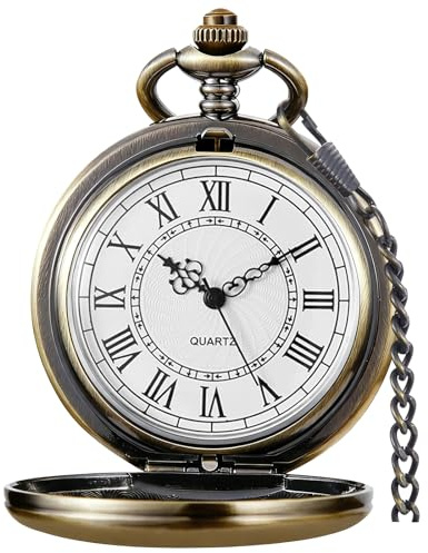 Tiong Klassische Glatte Stahl römische Ziffern Quarz Taschenuhr mit Kette für Männer Frauen Geburtstag