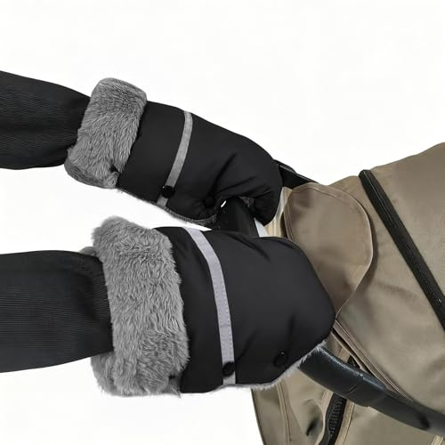 WD&CD Handmuff, Universal Buggy Pushchair Hand Muff Gloves Waterproof and Windproof Fleece Lined Pram Muff Pram Hand Warmer, Black