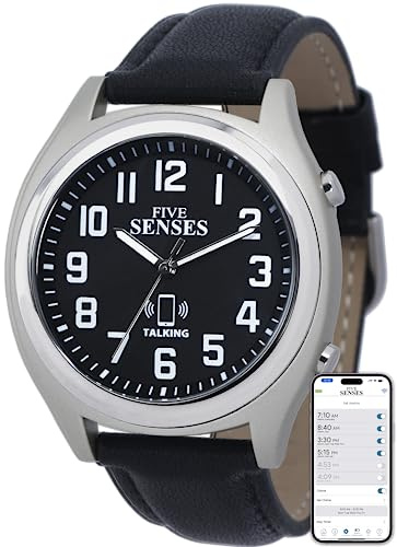 FIVE SENSES Smart Atomic Montre parlante avec rappels vocaux et contrôle par application pour personnes âgées et malvoyantes – Un excellent cadeau pour les aveugles hommes et femmes – Montre parlante