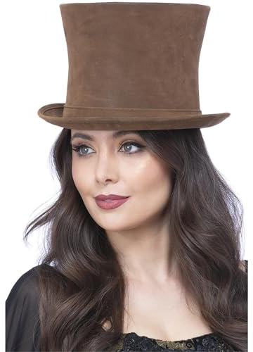 Smiffys Cappello a cilindro vittoriano marrone deluxe, In camoscio sintetico Halloween