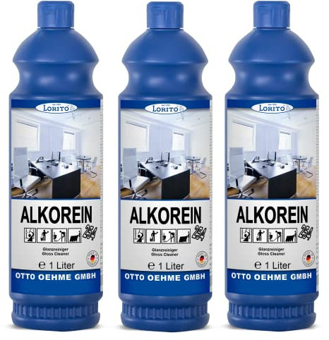 Lorito Alkorein Glanzreiniger Boden, 3x 1 Liter Konzentrat, Reiniger für Bodenpflege von Hartböden Keramik, Fliesen, Stein, Kunststoff und Glas