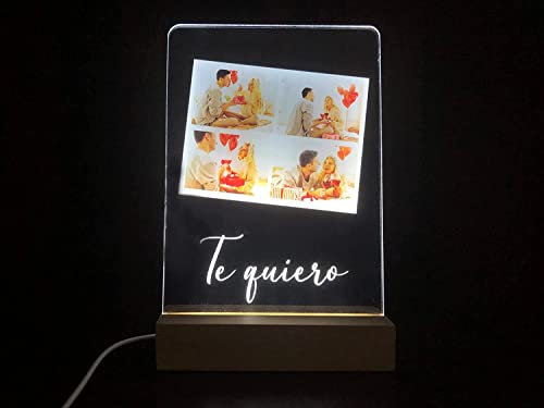 Oedim Placa Metacrilato para Regalo Personalizado + Base de Madera con Luz, Fabricado en Metacrilato de 4mm, Efecto Espejo