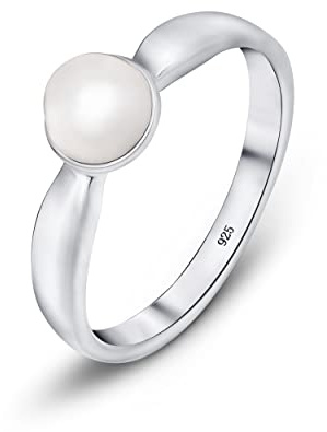 Amberta Anillo con Perla de Agua Dulce para Mujer en Plata de Ley 925: Anillo Perla Plata Talla 9