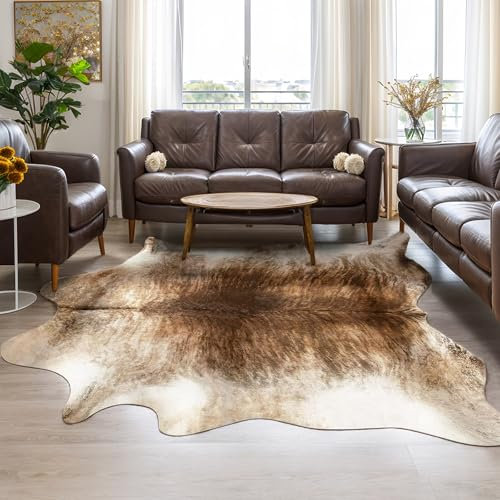 AROGAN Western Decor Kunstfell-Teppich aus Rindsleder, hochwertige Tierhaut, Kuhfell-Teppich, stabile Kuhfell-Teppiche für Wanddekoration, Western-Bodenteppich für Schlafzimmer, Wohnzimmer, 1,4 x 15,2
