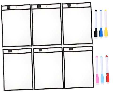 NUOBESTY 6stücke Wiederverwendbare Durchsichtige Trocken Abwischbare Pvc-taschenhüllen Mit Stiften Für Organisation Von Büro Und Klassenzimmern Unterrichtsmaterialien Schwarz