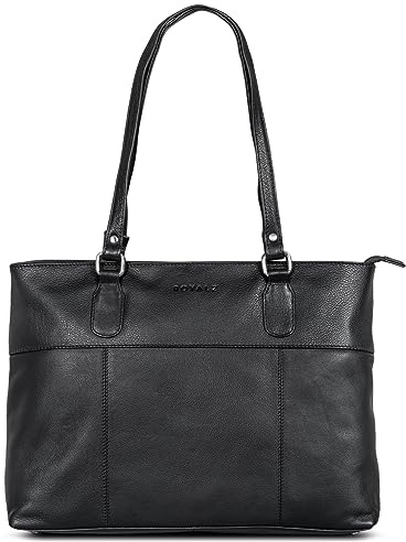 ROYALZ Augustine Vintage Echtleder Handtasche Damen mittelgroß Leder Henkeltasche Schultertasche mit langen Henkeln;Farbe:Schwarz