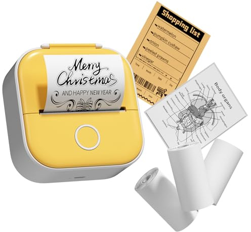 T02 Mini Drucker mit 3 Papierrollen, Tragbarer Sticker Printer, Bluetooth Pocket Printer, Inkless Thermodrucker, Portable Etikettendrucker Aufkleberdrucker für Notizen, Memos, Zeitschriften, DIY