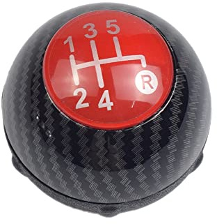 Kakulkomen Für FI-AT 500 2012–2018 Auto-Schaltknaufkopf | Lederstab, Schalthebel, Handball (5 Gänge, Karbonfaser-rote Abdeckung)