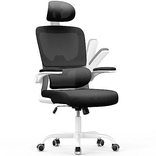 naspaluro Ergonomic Office Chairs, High Big Study Desk Computer Chair with Back Support, Adjustable Headrest and Flip-up Armrests Black Work Chair, Swivel Comfy PC Mesh Office Chairs for Home
