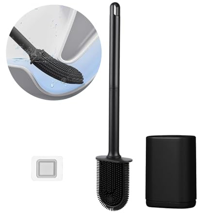 JurciCat Klobürste Silikon Schwarz-Weiß WC-Bürste mit Elastischen Borsten, Schnell Trocknendem Halter, Wand- und Stand Toilettenbürste für Badezimmer