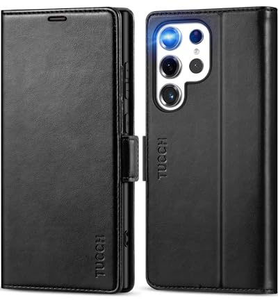 TUCCH Hülle für Galaxy S24 Ultra, Handyhülle TPU [Kartenfächer] Case, [Ständer] [Magnet] [RFID Blocker] Schutzhülle, Stoßfeste Tasche, Walletcase Kompatibel mit S24 Ultra 5G 2024 (6,8 Zoll), Schwarz