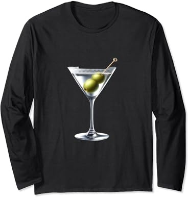 Martini Glass Green Olive Bartender Vodka Gin Cocktail Drink Long Sleeve T-Shirt