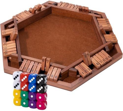MNYUN Shut The Box Premium Wooden Dice Game - Handcrafted Board Game 2-6 Players, Educational Math Learning Games for Kids Adults, Classic Pub Games Family Party Gift Set