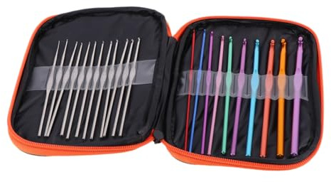 Häkelnadelset Orange mit Ledertasche aus Aluminiumlegierung | Glatt und Rostfrei, Leicht zu Tragen, 22 Stück Zubehör, Praktische Aufbewahrung für Unterwegs