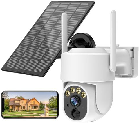 YTNE 2K 3MP Überwachungskamera Aussen Akku Solar, 355°/90° Pan Tilt WLAN Kamera mit Farbnachtsicht, solar Kamera Überwachung außen, PIR Bewegungsmelder, IP65, Cloud/SD Storage