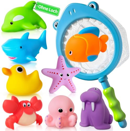 No Hole No Mould Baby Bath Toys - 9PCS Mould Free Bath Toys for 1 2 3 4 Year Olds Toddler Kids Swimming Pool Toys Sea Animals Water Play Toys for Boy Girl