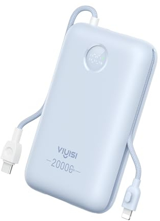 VIYISI Batterie Externe 30W Ultra Rapide Charge 20000 mAh,Power Bank USB C avec Câble Intégrés,Batterie Portable Compacte Compatible avec iPhone 15 14 13 12 11 Samsung S24 S23 S22 Fold 5(Bleu)
