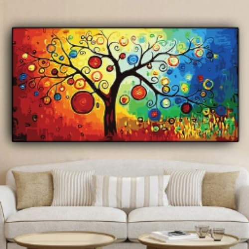 DHHXY Baum des Lebens, Geldbaum, abstrakte Malerei, Poster und Drucke, Wohnzimmer, moderne Wandkunst, Fotodruck auf Leinwand, Bild, XXL, 80 x 160 cm, ohne Rahmen