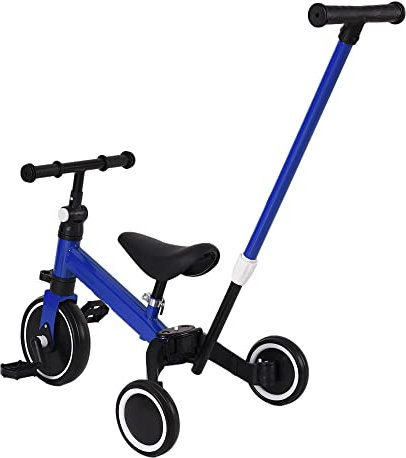 Laufrad für Kinder, Trike für Kinder, mit Schiebegriff, für 1 bis 5 Jahre, Jungen, Mädchen, Kleinkinder, Dreirad, Gleichgewichtsfahrrad für Babys, Sitz und Griff verstellbar (blau)