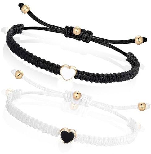 2Pcs Couple Handmade Cord Bracelet Heart Friendship Bracelet String Adjustable Long Distance Matching Bracelets Rope Gift for Couple Boyfriend Girlfriend Best Friend Sister Kids Lovers