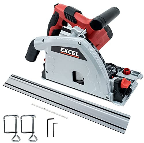 Excel Circular Plunge Cut Track Saw with Guide Rails Clamps Set & 165mm Blade, Plungesaw with Guide Rail, Get Precise Cuts with Excel plungesaw, Circularsaw, Bench Saw, 1200w/240V Plungesaw