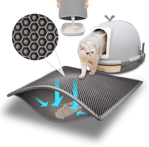 LOHAUKQD Katzenklo Matte Grau Katzenstreu Unterleger Waben Design Vorleger Katzenklomatte Wasserdichte Doppelte Schichte Entwurf Bienenwabe Matte Easy Clean Streukontrolle EVA 60x40CM