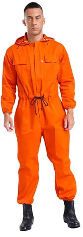 Freebily Herren Arbeitsoverall Mit Kapuze Staubschutz Maleranzug Schutzanzug Handwerker Werkstatt Mechaniker Outfit Ganzkörperanzug Orange L